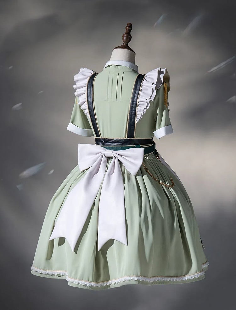 Flutter Military and Set Short Apron Green Dress Full Maid Light Lolita Sleeves