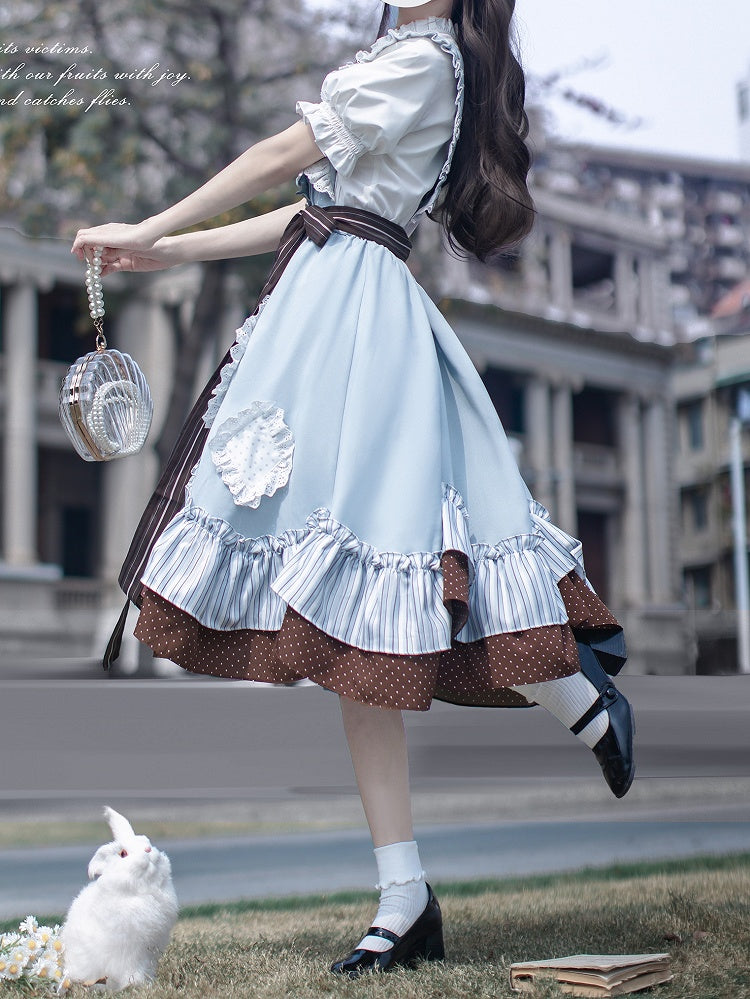 Appliques Alice in Wonderland Vibes Sweet Lolita Jumper with in Blue Skirt Diamond