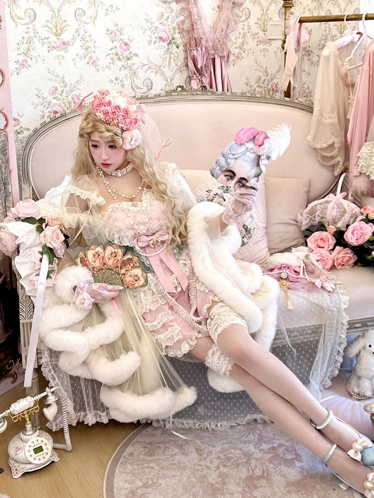 Rococo Sweetheart Skort + Corset Top Green Outfit Pink Neckline Roses