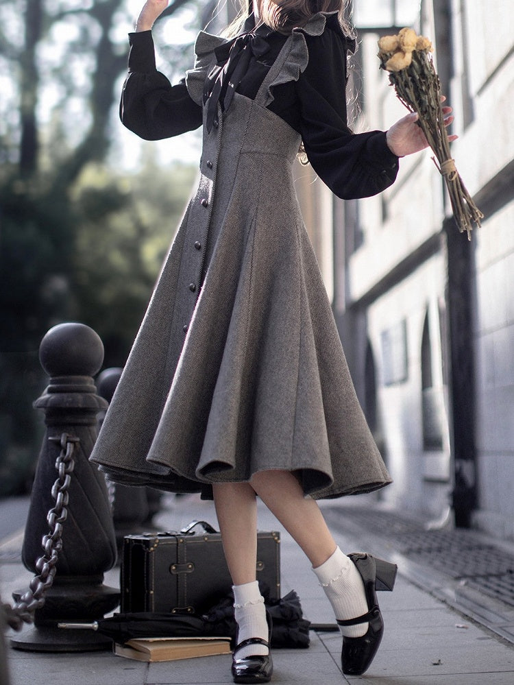 Overall Elegant Dress Waist High Gray