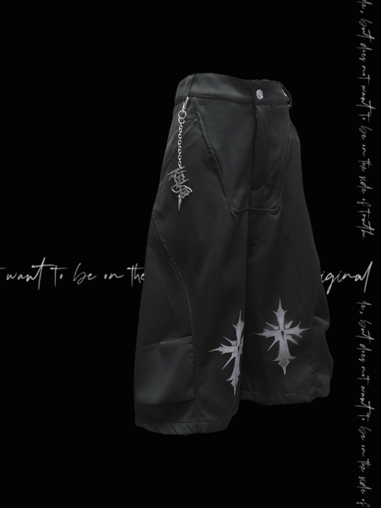 Rock Y2K Wide-leg Pants Free Charm Black Cross Print Punk with
