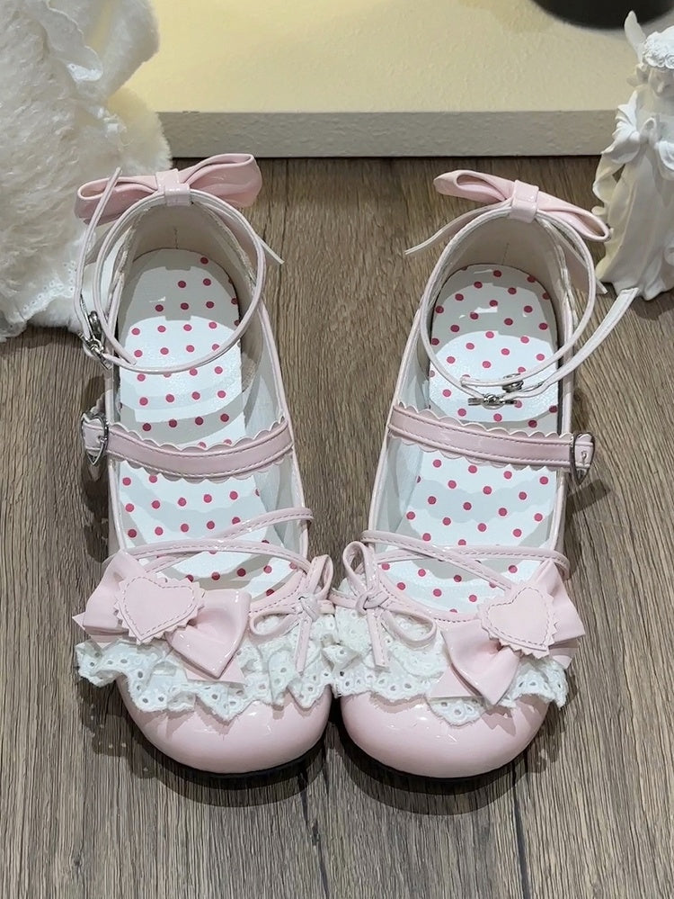 Jane Block Mid Lolita Pink Straps Heel Crisscross in Sweet - Shoes Mary