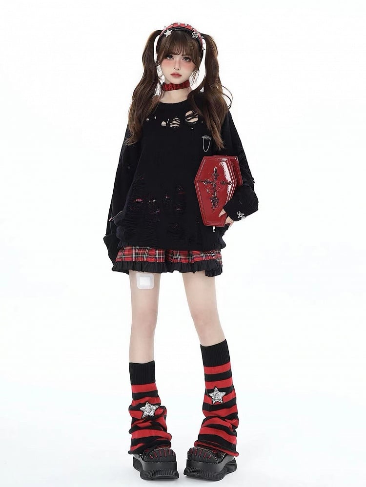 with Warmers Embellishments Punk Striped Black Star Red Leg