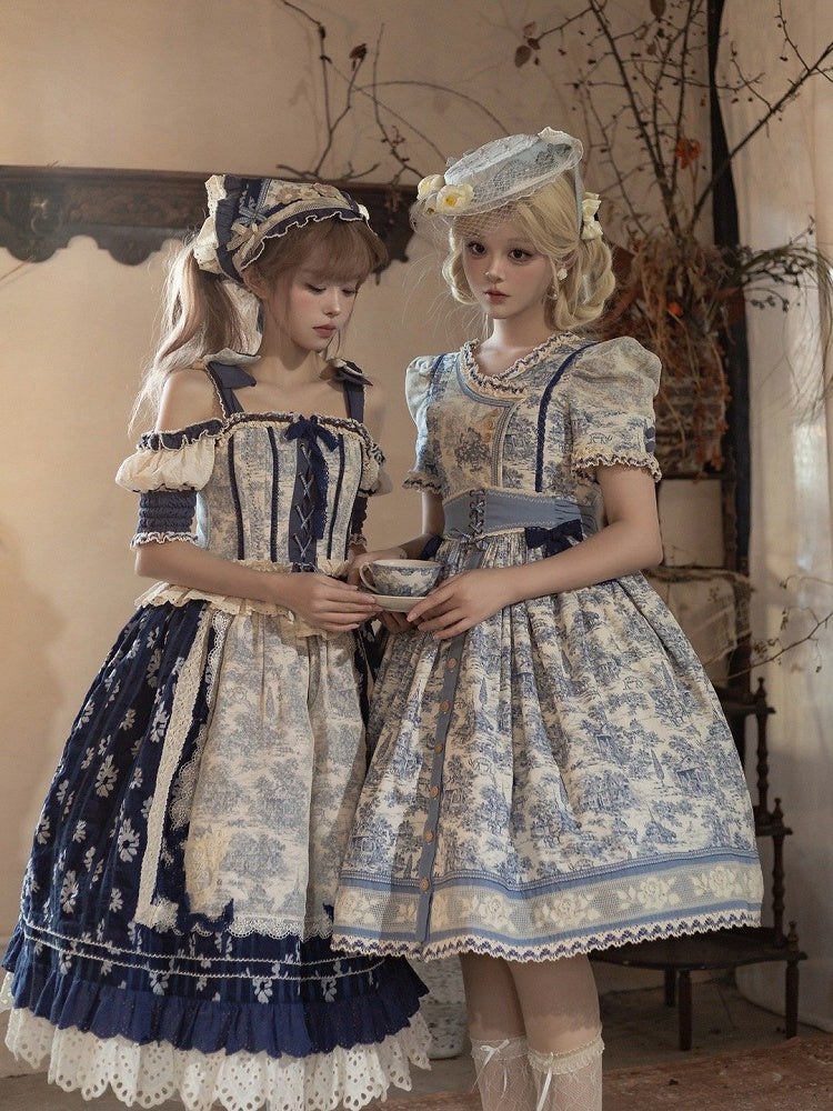 ブルーキャビンズ・イン・ザ・フォレスト フロントボタンプラケットスカート 半袖ロリータドレス