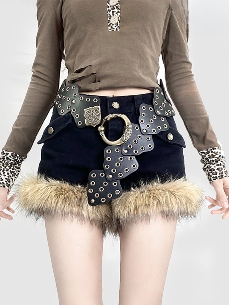 Vintage Y2K Shaggy Trim Black Shorts