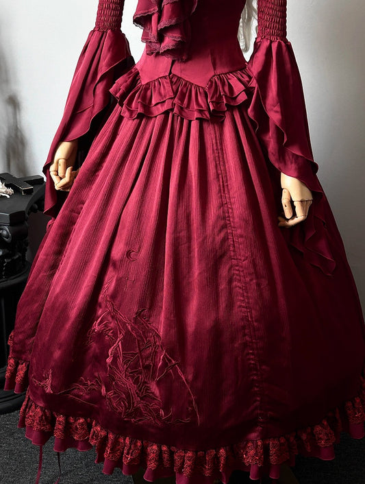 赤いドラゴンの骨のドローストリングデザインゴシックロリータスカート