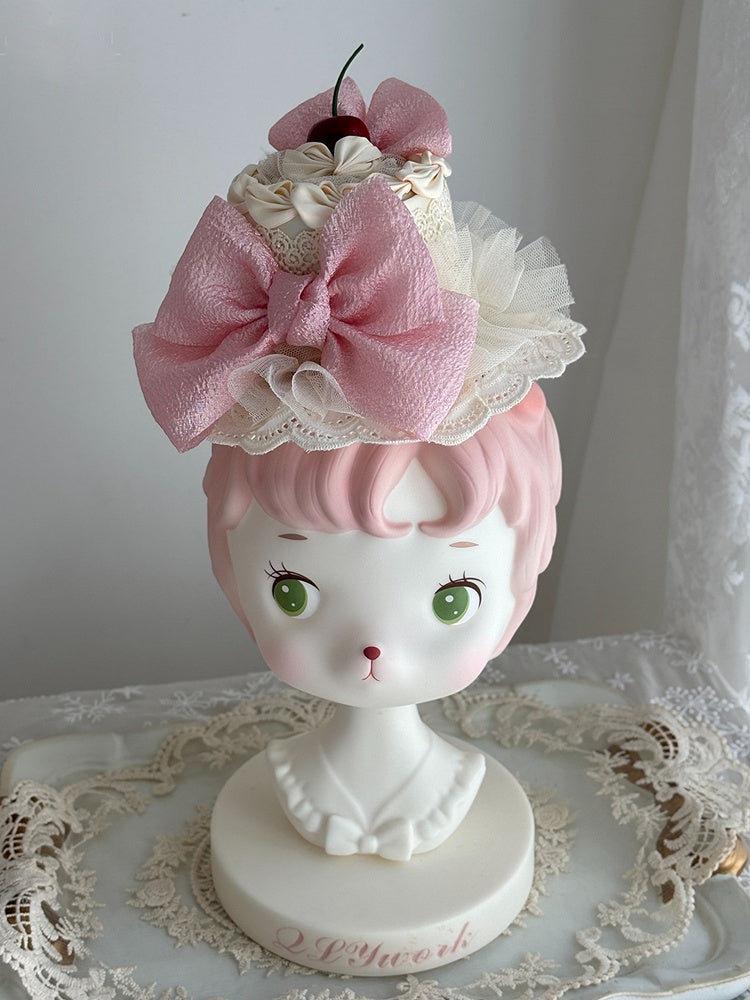Kirschverzierte Schleifen Mini Pink Lolita Hut Kuchen
