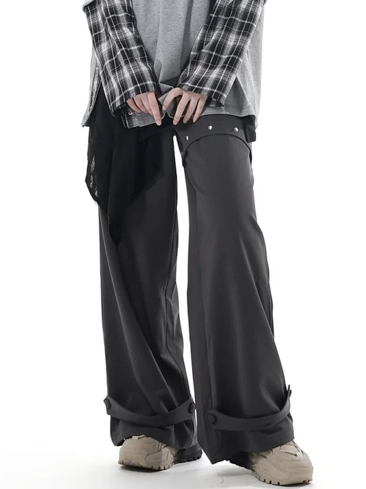 Studs with Pants Gray Metal Loose Straight-Leg