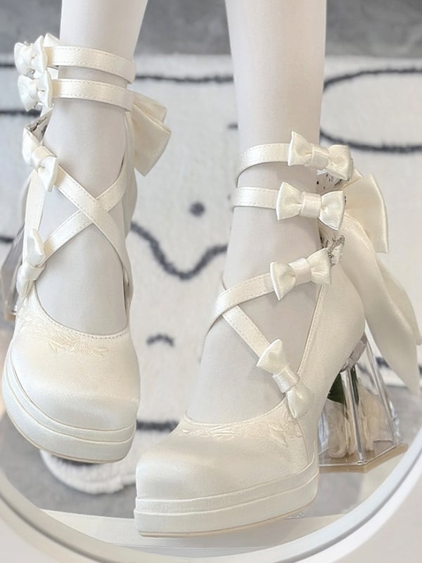 Camellia Platform Heel Heels High Elegant White Block Flower