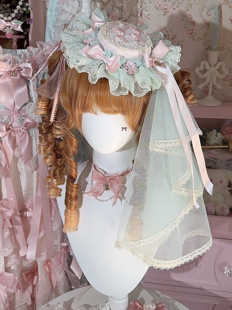 3 Mini + Floral Options Design Trim Details Bowknot Lace Hat Veil Color