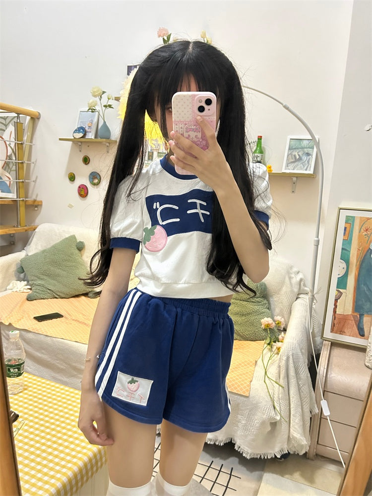 Navy Blue Elastic Waist Thigh Length Shorts