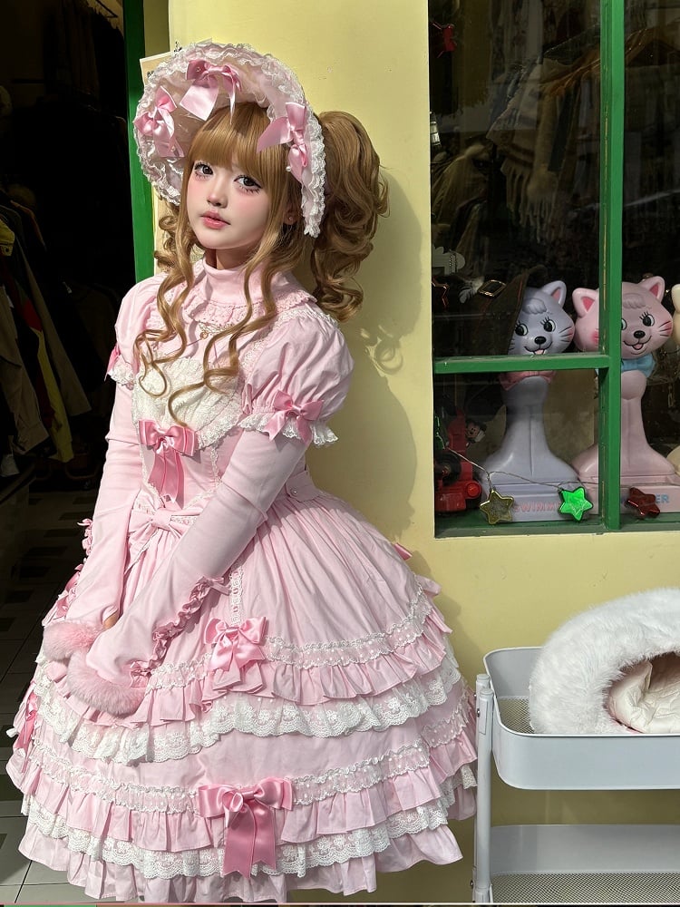 Sleeves Pink Puff Lolita Bow Old Dress Accents with Short School