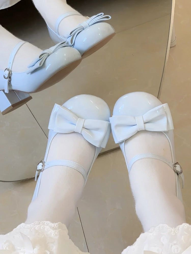 Lolita Zehenschuhe Mary PU – Weiches rundes Jane Blaues Leder