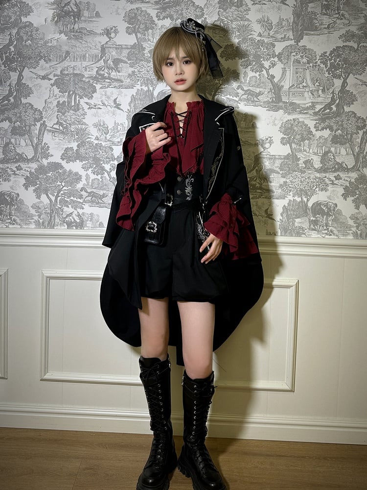 Cloak Zip Hood Embroidery Ouji Black Lolita Detail