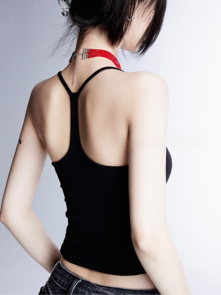 Cami Top Cups Backless Glamorous Black/White Scoop Neckline Padded