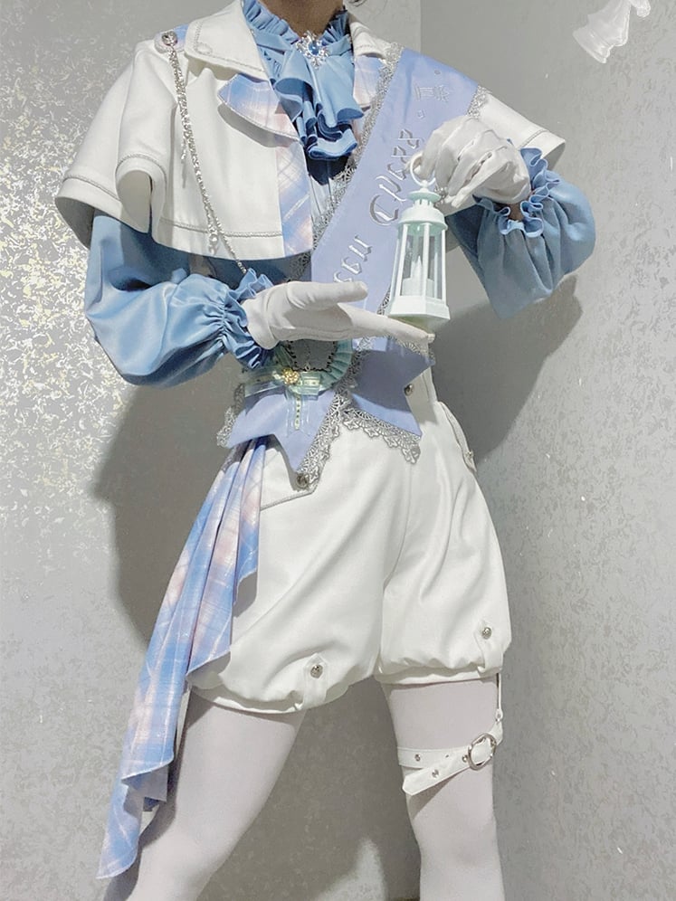 Ouji White Prince Shorts Lolita + and Cape High - Outfit Waist Shirt Blue