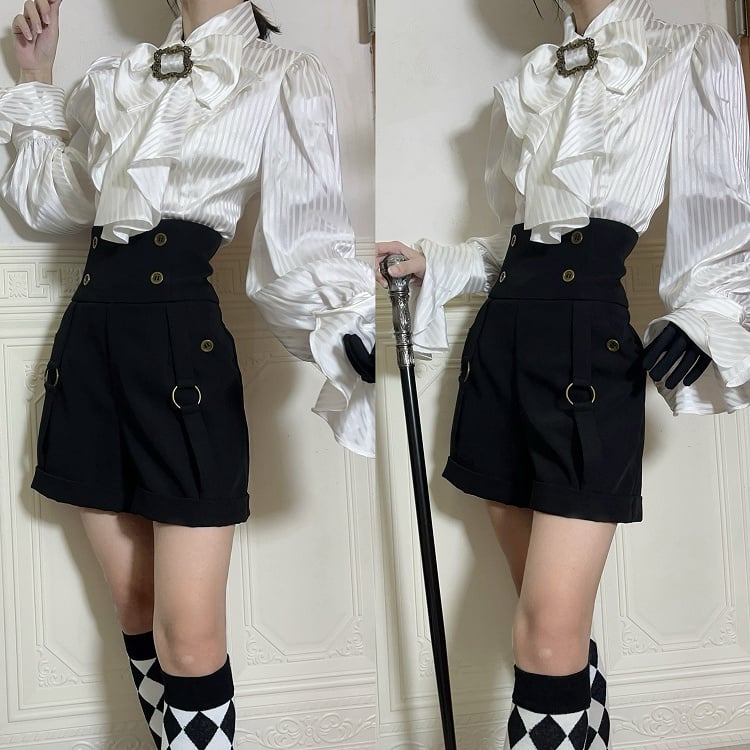 White Sleeves Ouji with Jabot Bowtie Lolita Long Shirt