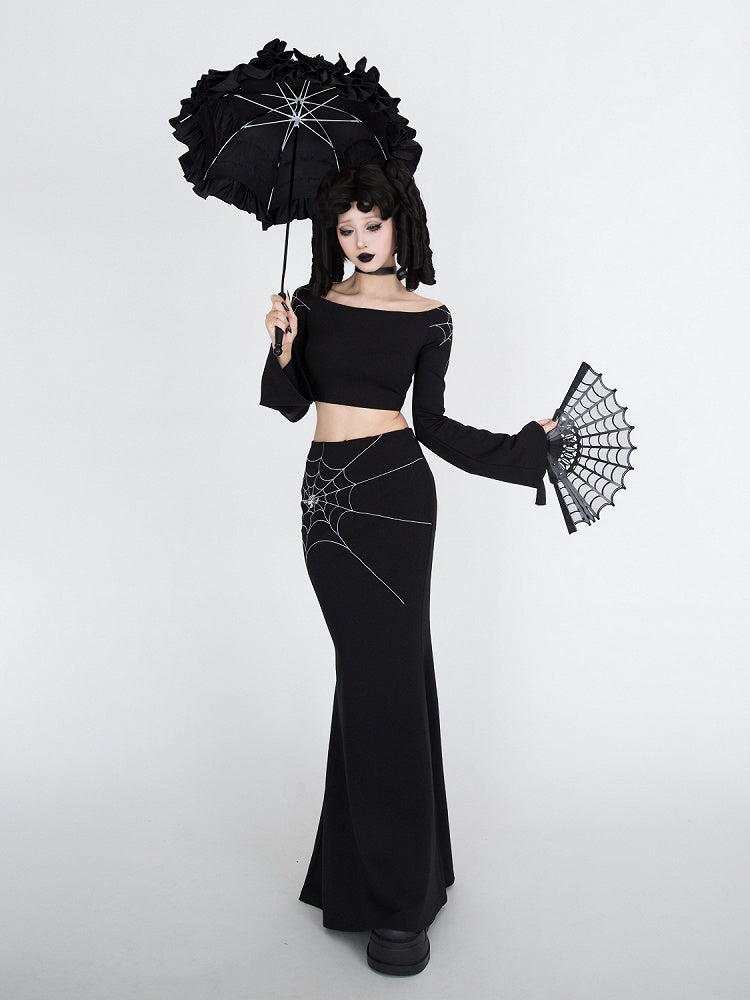 Gothic Black Spiderweb Mermaid Skirt