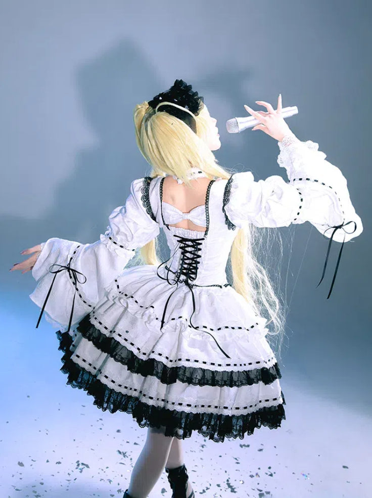 女の子の袖付きトップスとスカートの衣装、ロリータ、取り外し可能なファンアート、マジックファッション、パフゴシック+