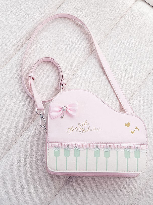 Pink Crossbody Bag With Piano Key Design And Bow Accent Chic