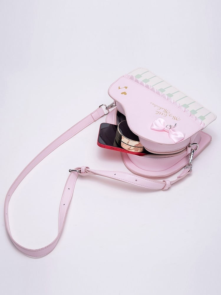 Pink Crossbody Bag With Piano Key Design And Bow Accent Chic