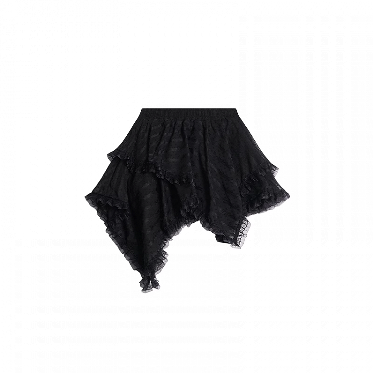 Black Handkerchief Hem Tiered Lace Skirt