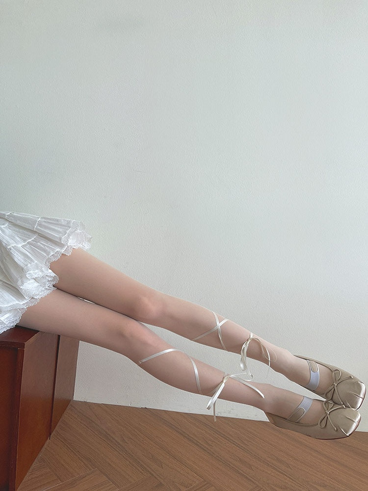 White Tights Straps Semi-sheer Self-tie Lolita