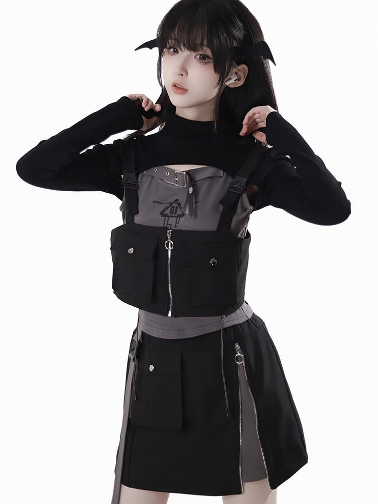 Neck Cropped Black Top Mock