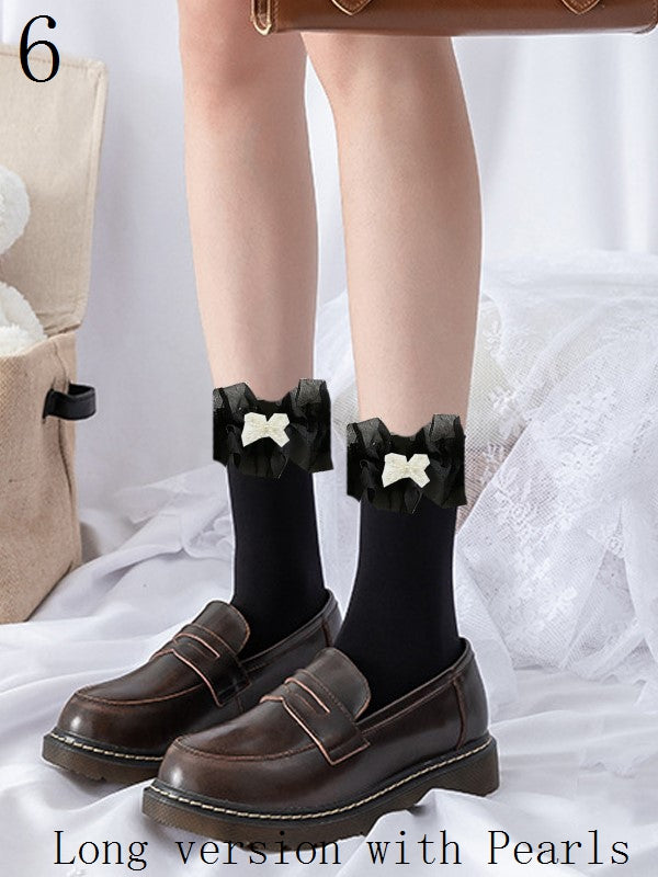 Lace With Socks Cuffs Options Pearls Calf 9 Black/White Ruffled