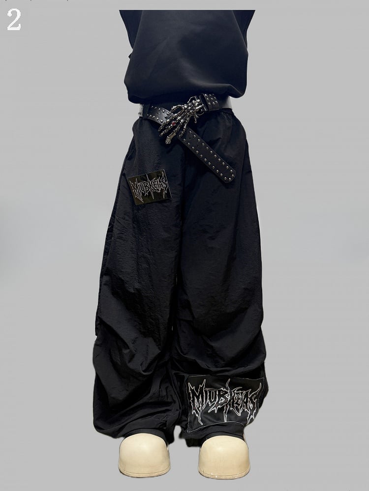 Schnitt Wide-Leg Hose Letter Schwarz Verziert