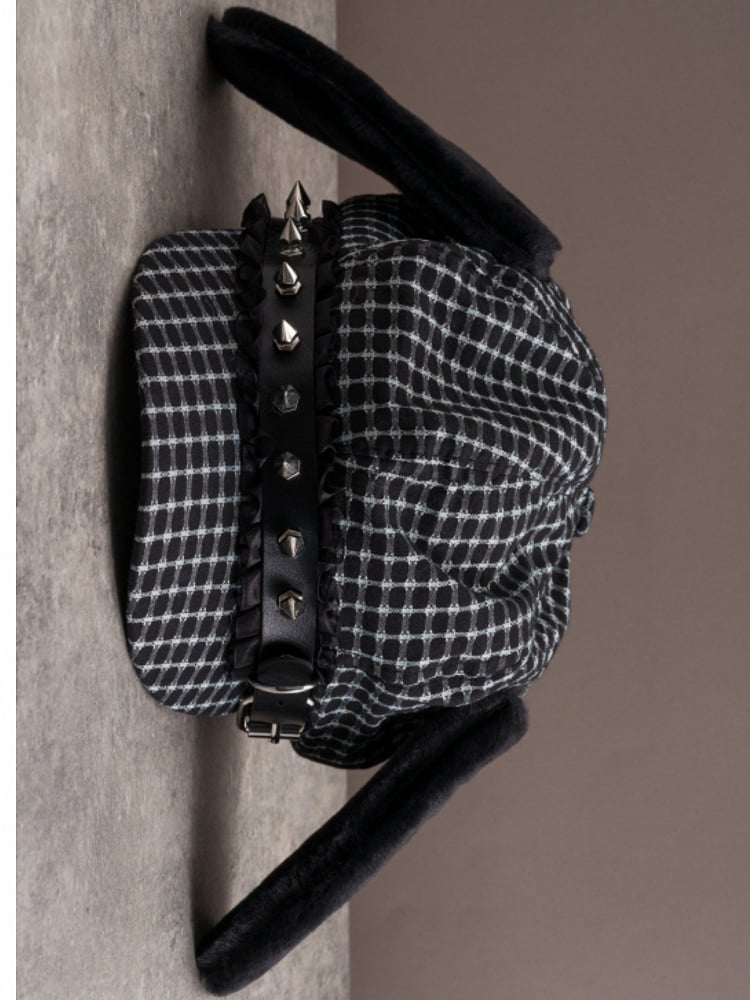 Hut Ohrstecker Schwarze Schnalle Plüsch Verziert Gothic Design Baskenmütze Ohr Welpe