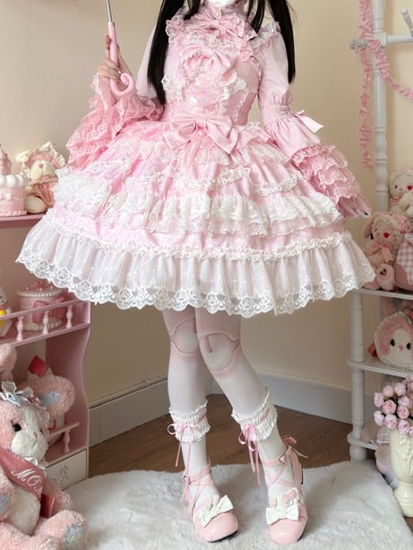 Trims Dress Pink Skirt White Decorated Jumper Lace Lolita Hanayome Bows