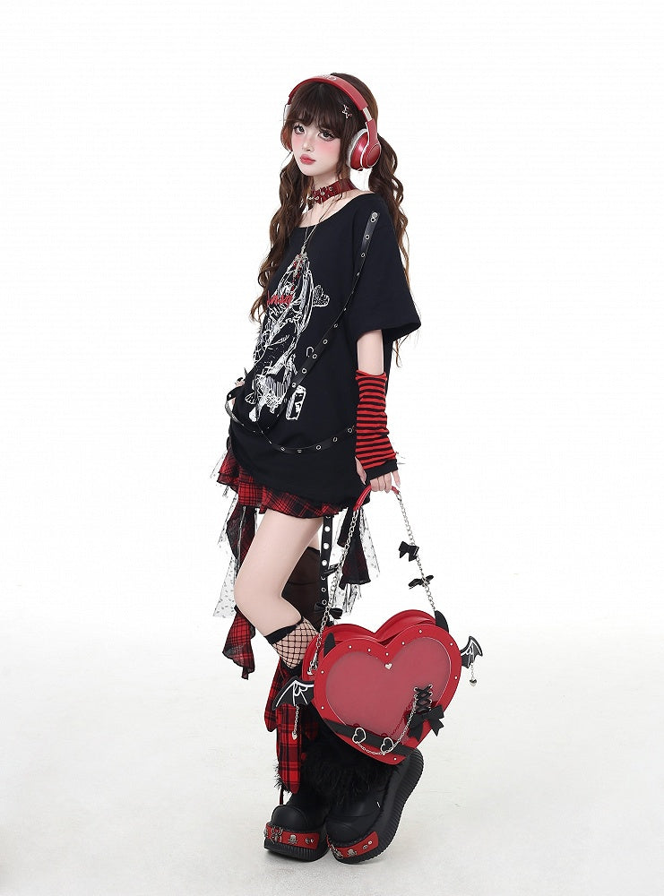 Bittersweet Criss-Cross Straps Design T-Shirt Rock Girl Print Black