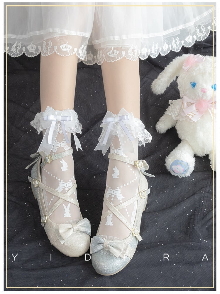 Black White Bunny Bear Print Sweet Lolita Socks