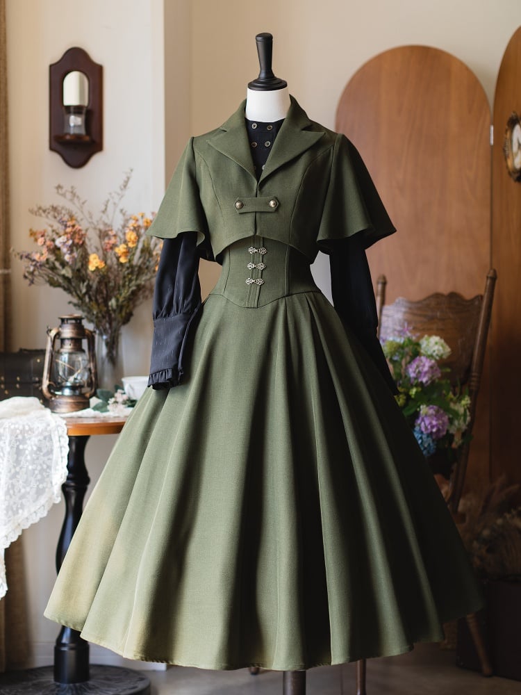 Green Long Version Vintage Boned Corset Belt High Waist Skirt with Detachable Halter Strap