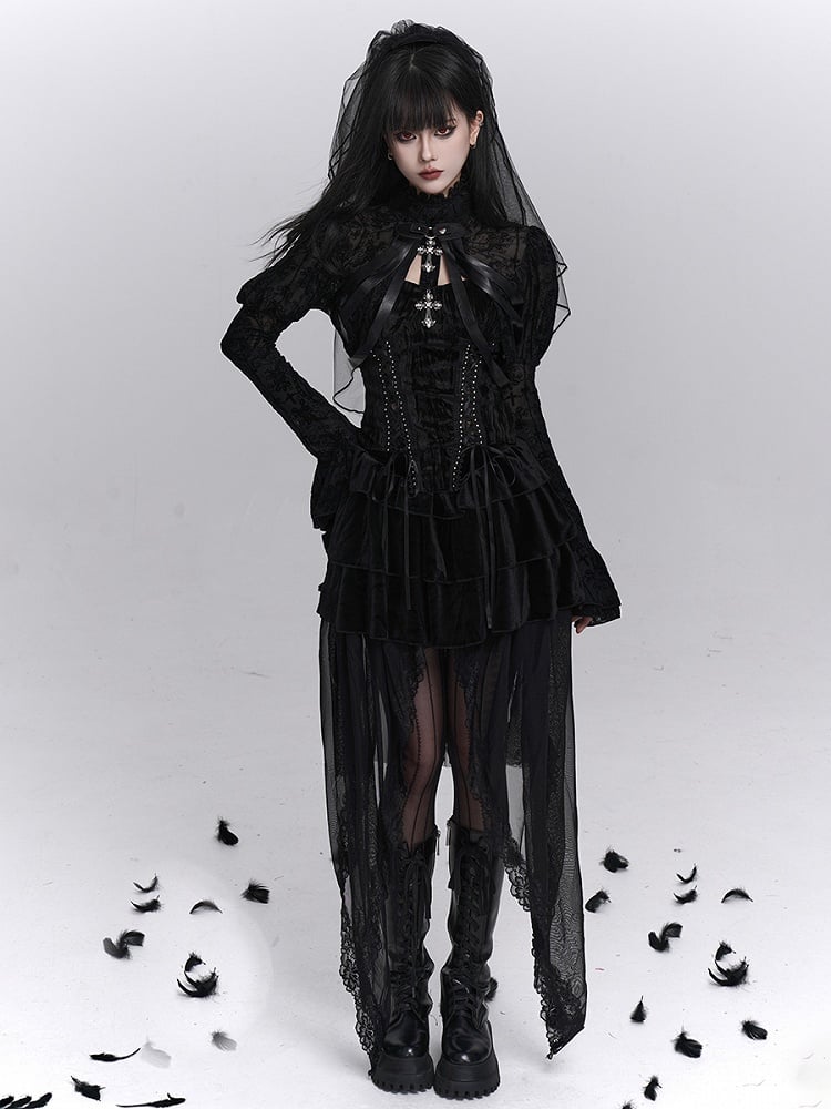 Halter Gothic with Bustier Lacing Neck Halloween Black Crisscross