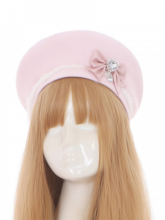 Pink Bowknot Beret Decorated