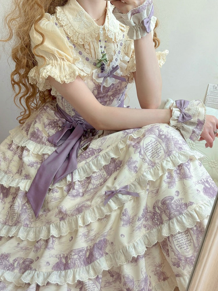 Lila Lolita Kleid mit abnehmbarem Traubensaum und veränderbarem Druck
