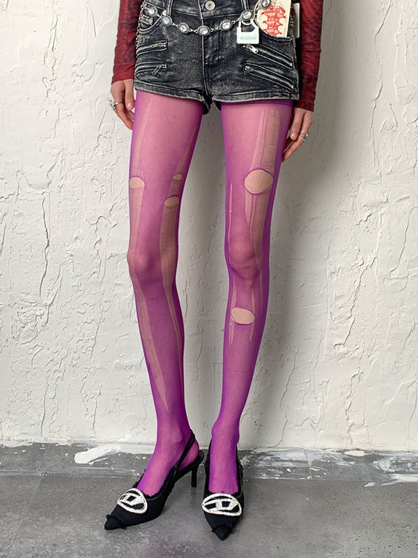Purple/Black/White/Grey Cut-out Tights