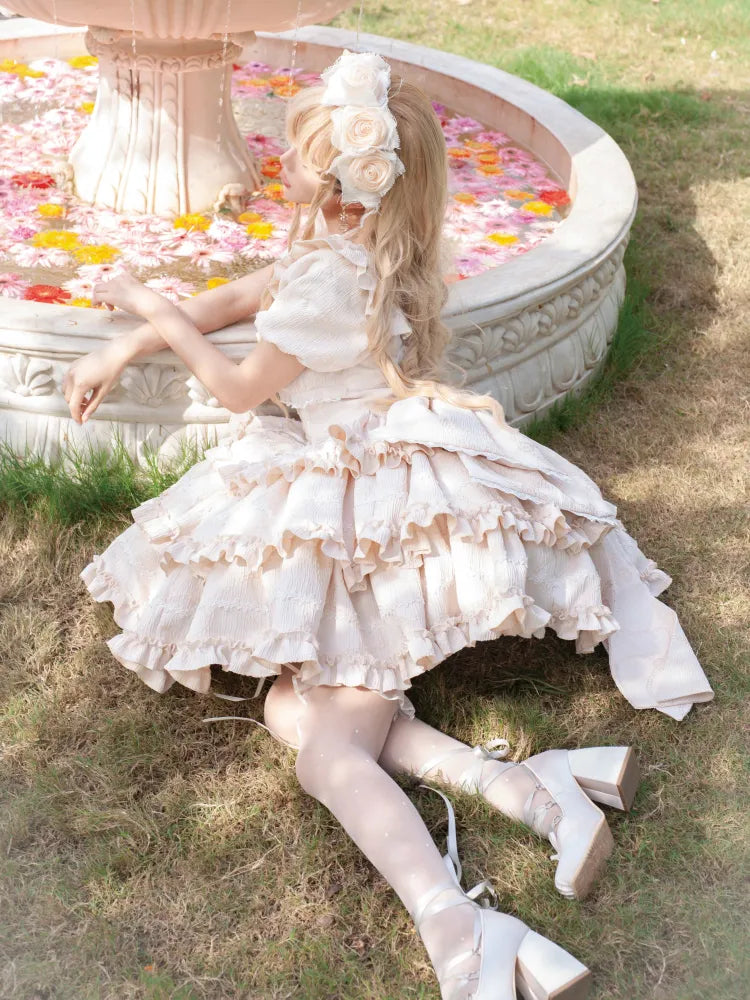 Ruffle Lolita Skirt Princess Corset Waist Dress Champagne OP with