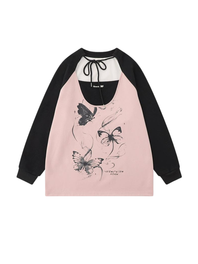 Butterfly Over Print Tops Loose
