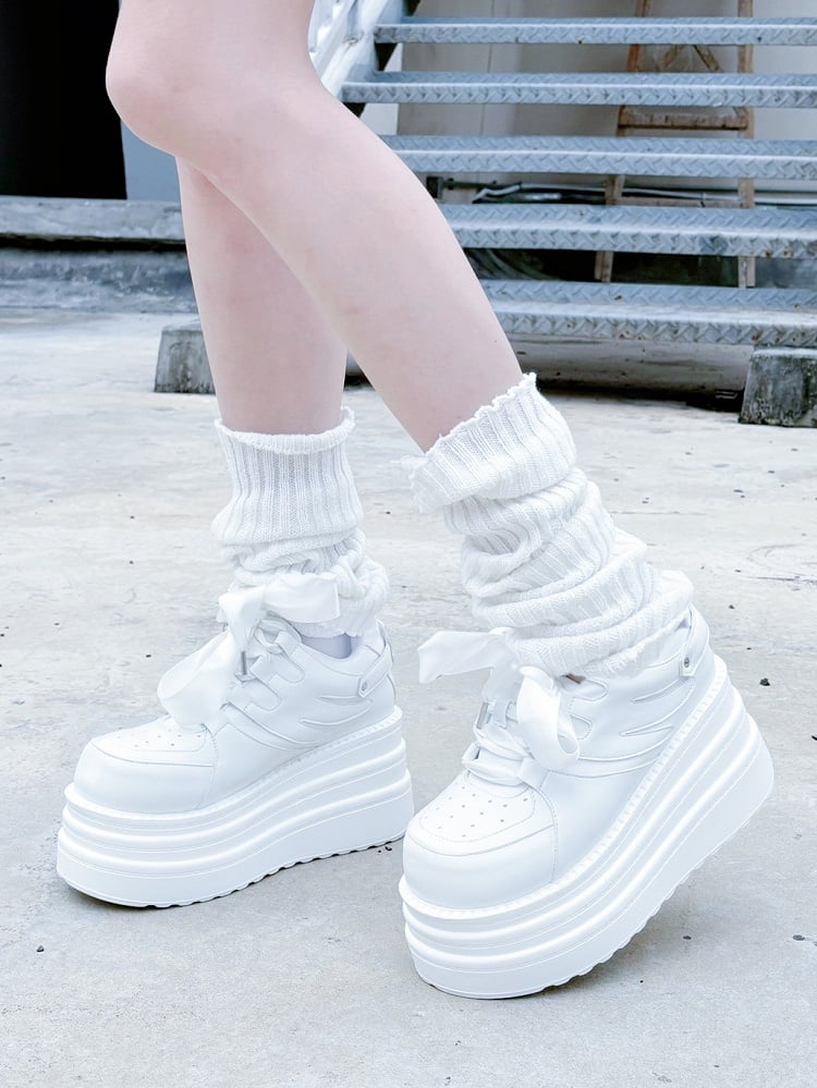 Schnür-Sneakers Kei Plateau Weiß mit Verschluss Jirai PU Design