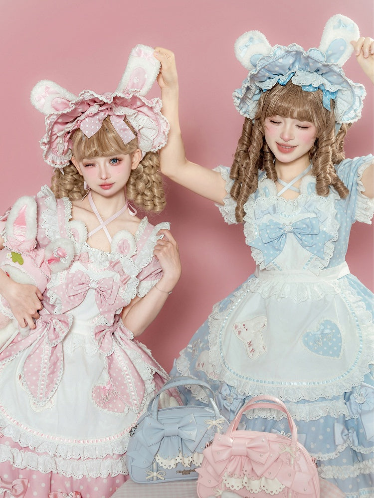 Pattern Ears Blue Pink Bonnet Polka-dot Black / Red Bunny