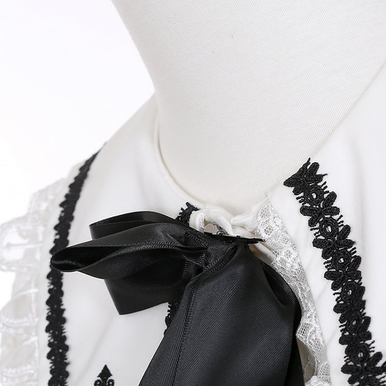 Chemise blanche Jirai Kei à col plat pointu et épaules en dentelle style mines terrestres