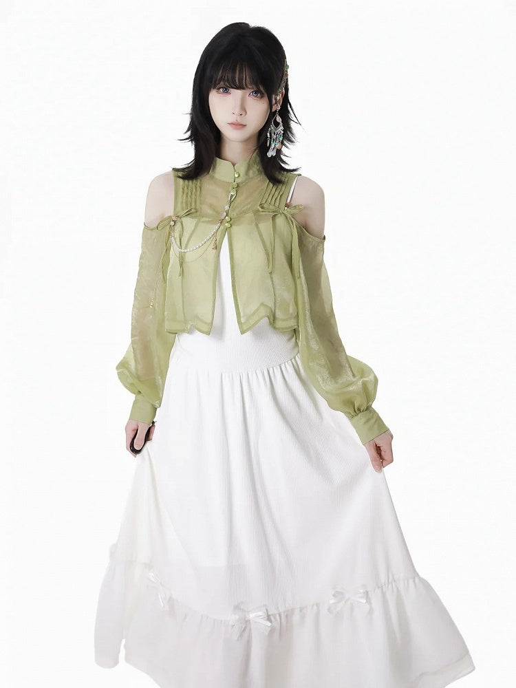 White Bowknot Details Slip Dress Short/Long Version
