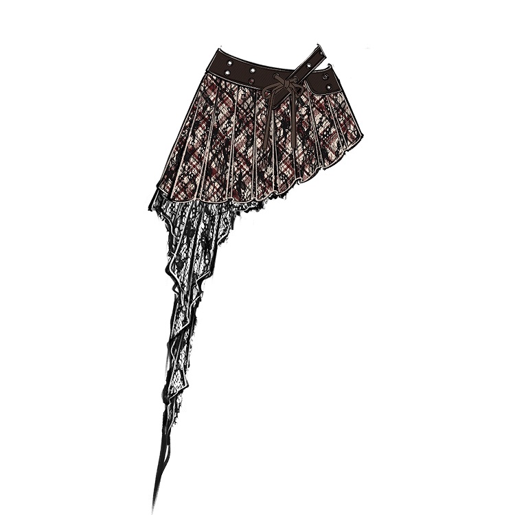 Plaid Waist Accessory with Cascading Ruffles Size Black Plus Brown /