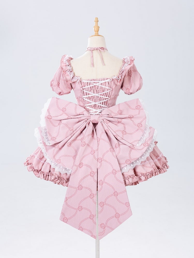 Dress Big Lolita OP Princess Corset Pink Skirt Ruffle Waist with