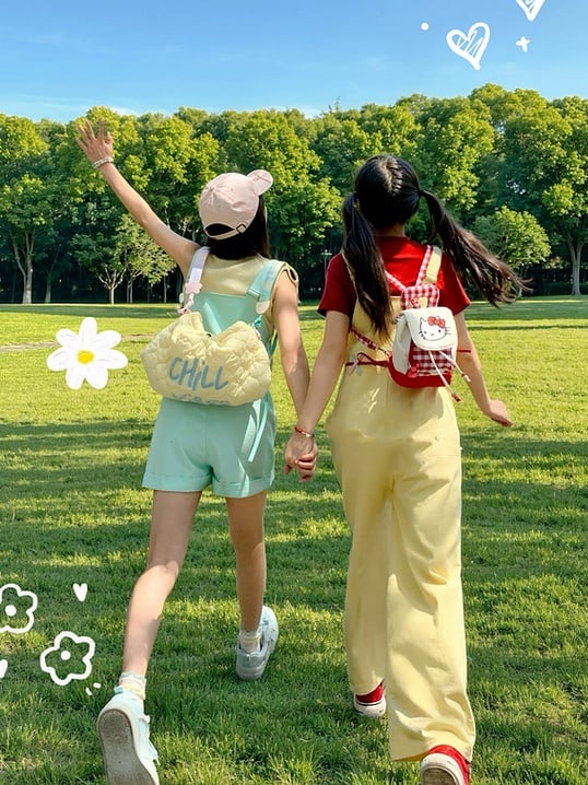 Cut Cartoon Puppy Embroidery Straight-leg Yellow Overall Pants