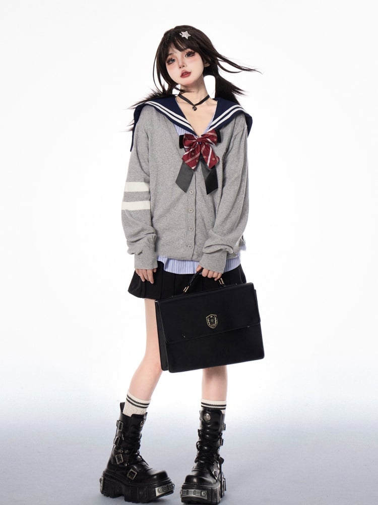 Knit Cardigan for JK Uniform Preppy Black/Gray V-neck Autumn Style