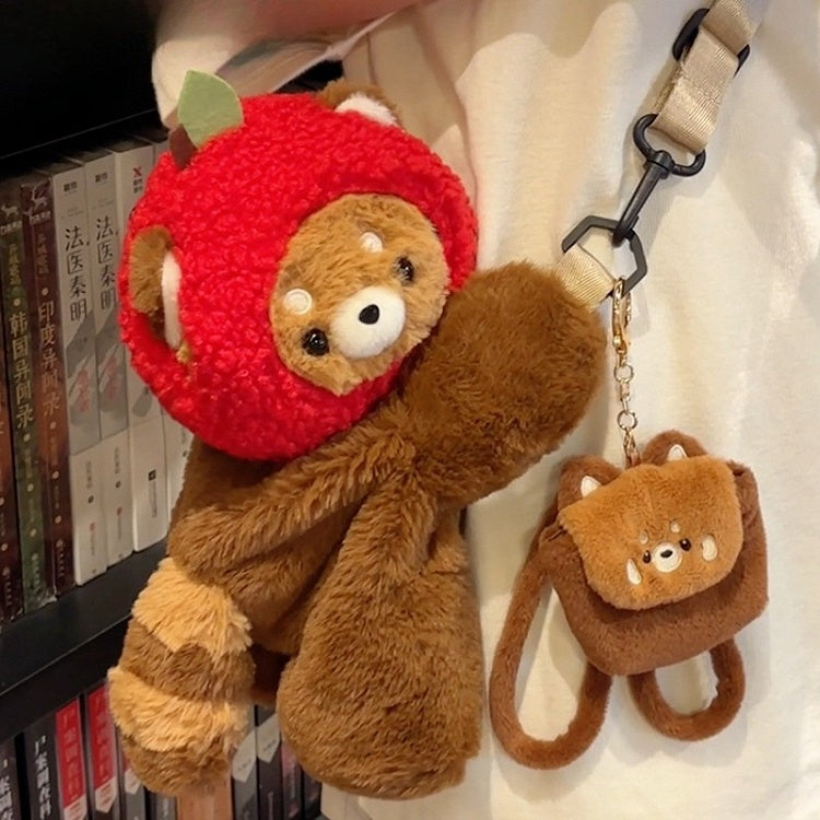 + Apple Red Backpack/Crossbody Brown 28/40 cm Panda/Apple Bag Cute Keychain Plush Hat Panda